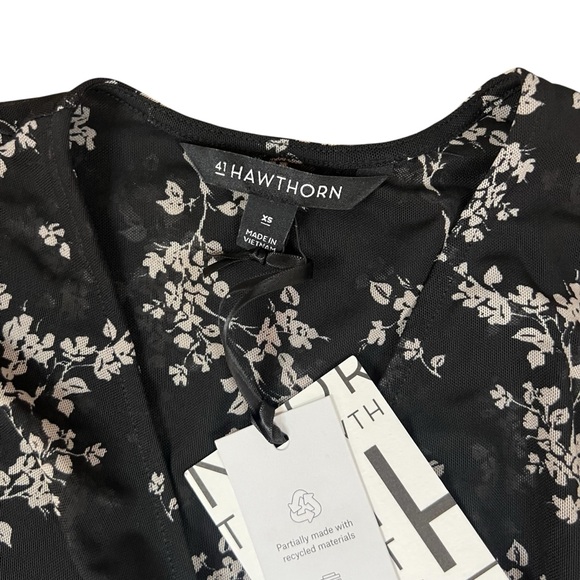 41 Hawthorn XS Black Tan Floral Faux Wrap Midi Dress NWT - Picture 6 of 8